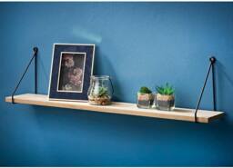 SPOT ON DEALZ 80cm Oak Floating Wall Shelf Black Metal Frame Display Shelf in Light Oak - thumbnail 5