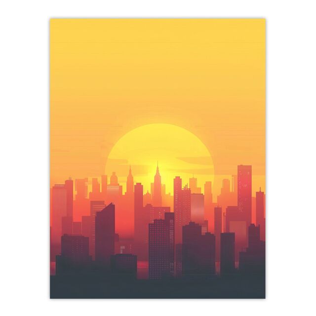 "Artery8 New York City Sunset Cityscape Skyline Design Wall Art Print in Orange - Size: W24"" x H32""" - image 1