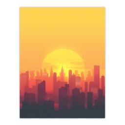 "Artery8 New York City Sunset Cityscape Skyline Design Wall Art Print in Orange - Size: W24"" x H32""" - thumbnail 1