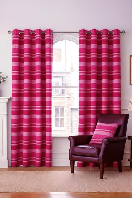 Homescapes Cotton Morocco Striped Curtain Pair in Pink - Size: 140 cm width x 137 cm drop - image 1