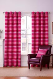 Homescapes Cotton Morocco Striped Curtain Pair in Pink - Size: 140 cm width x 137 cm drop - thumbnail 1