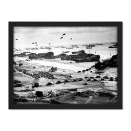 "Artery8 Wall Art Print WWII War US Landing Ships Omaha Beach D-Day 1944 Photo Large Framed Wall Décor Art in White - Size: W18"" x H24""" - thumbnail 1