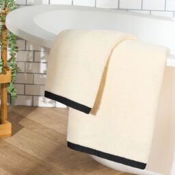 OHS Border Trim Premium Cotton Bath Towel Sheet Soft Absorbent in Cream - thumbnail 2