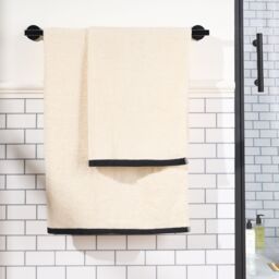 OHS Border Trim Premium Cotton Bath Towel Sheet Soft Absorbent in Cream - thumbnail 1