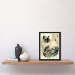 Artery8 Ragdoll Cat with Floral Pattern Tail Modern Watercolour Illustration Artwork Framed Wall Art Print A4 in Black - thumbnail 2