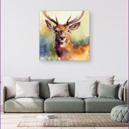 Warren Reed - Designer Splendid Stag Watercolour Canvas in Brown - Size: w40 inch x h40 inch - thumbnail 4