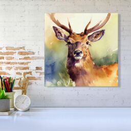 Warren Reed - Designer Splendid Stag Watercolour Canvas in Brown - Size: w40 inch x h40 inch - thumbnail 2