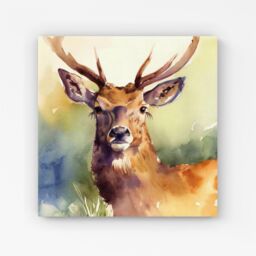Warren Reed - Designer Splendid Stag Watercolour Canvas in Brown - Size: w40 inch x h40 inch - thumbnail 1