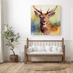 Warren Reed - Designer Splendid Stag Watercolour Canvas in Brown - Size: w40 inch x h40 inch - thumbnail 3