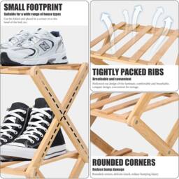 FORGEVIO Folding Shoe Storage Rack 7 Tier Vertical Bamboo Shelf Natural Wood - thumbnail 5