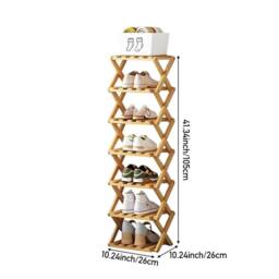 FORGEVIO Folding Shoe Storage Rack 7 Tier Vertical Bamboo Shelf Natural Wood - thumbnail 2