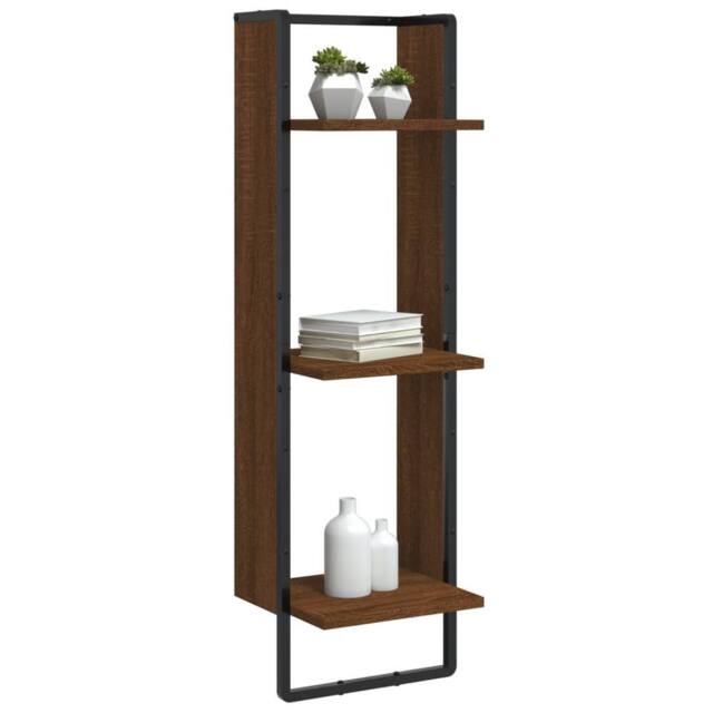 Berkfield Home Beautiful 3-Tier Wall Shelf Brown Oak 30x25x100 cm Engineered Wood - Size: 30 x 25 x 100 cm - image 1