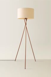 ValueLights Camden Copper Metal Tripod Floor Lamp with Cream Drum Lamp Shade in Beige - thumbnail 3