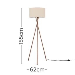 ValueLights Camden Copper Metal Tripod Floor Lamp with Cream Drum Lamp Shade in Beige - thumbnail 9