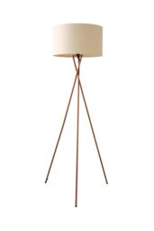 ValueLights Camden Copper Metal Tripod Floor Lamp with Cream Drum Lamp Shade in Beige - thumbnail 6