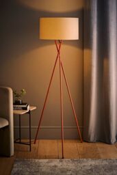 ValueLights Camden Copper Metal Tripod Floor Lamp with Cream Drum Lamp Shade in Beige - thumbnail 2