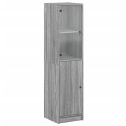 Berkfield Home Highboard with Glass Door Grey Sonoma 35x37x142 cm - Size: 35 x 37 x 142 cm - thumbnail 2