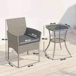 OUTSUNNY 3 Piece Rattan Bistro Set with 2 Tier Glass-Top Table, Chairs in Dark Grey - thumbnail 3