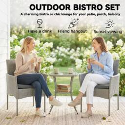 OUTSUNNY 3 Piece Rattan Bistro Set with 2 Tier Glass-Top Table, Chairs in Dark Grey - thumbnail 4
