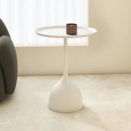 KORVIXA Creamy White Metal Table with Metal Legs Coffee Table in Cream - Size: 0.6m2 - thumbnail 5