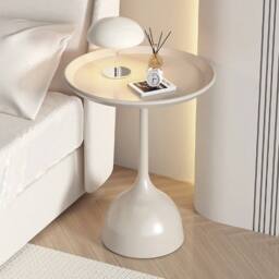 KORVIXA Creamy White Metal Table with Metal Legs Coffee Table in Cream - Size: 0.6m2 - thumbnail 4