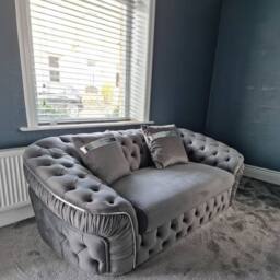 Stratus Interiors Ambassador Sofa Chesterfield Toronto Silver Trim Plush Velvet No Frill in Mid Grey - thumbnail 1
