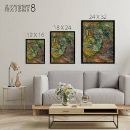 "Artery8 At the Table Bold Colourful Kubincan Black Framed Canvas Art Print in Green - Size: W12"" x H16""" - thumbnail 4