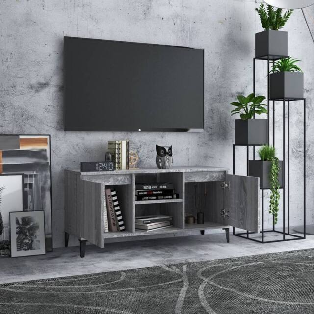 Berkfield Home TV Cabinet with Metal Legs Grey Sonoma 103.5x35x50 cm - image 1