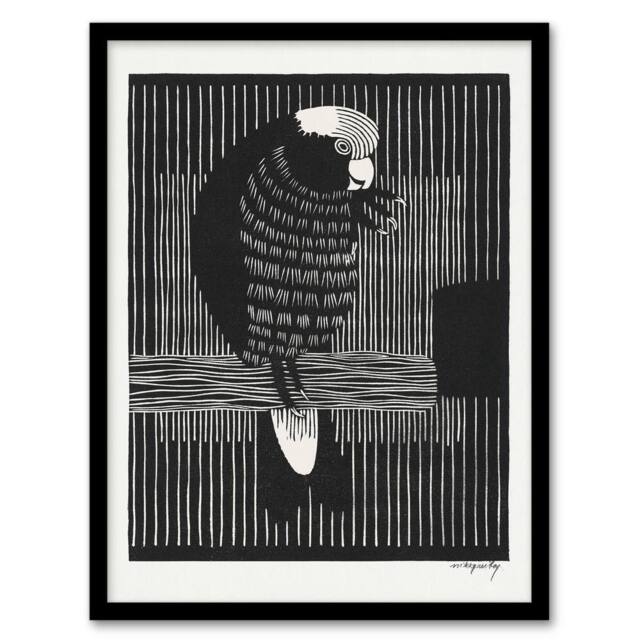 Artery8 Samuel J De Mesquita Framed Wall Art Stylised Galah Cockatoo Bird in Black - Size: A4 - image 1