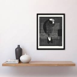 Artery8 Samuel J De Mesquita Framed Wall Art Stylised Galah Cockatoo Bird in Black - Size: A4 - thumbnail 2