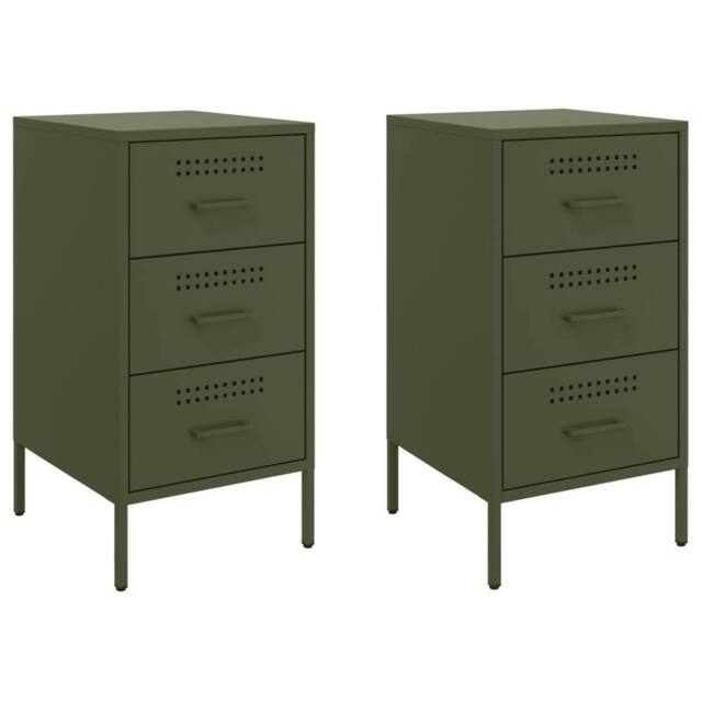 Berkfield Home Bedside Cabinets 2 pcs Olive Green 36x39x68 cm Steel - Size: 36 x 39 x 68 cm - image 1