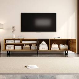 BTM Colorblock TV Cabinet, Retro Wood Grain & U-Shaped Legs in Natural - thumbnail 7