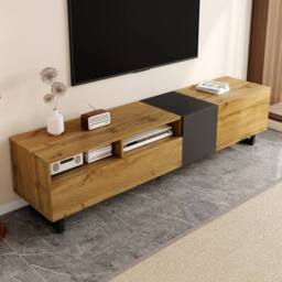BTM Colorblock TV Cabinet, Retro Wood Grain & U-Shaped Legs in Natural - thumbnail 5