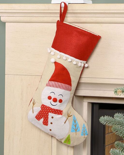 Dibor Set of 4 Natural Snowman Pom Pom Xmas Tree Christmas Gift Bag - Size: 4 Pack - image 1
