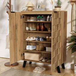 ModernLuxe Shoe storage cabinet with 5 compartments & adjustable shelves in Natural - thumbnail 5