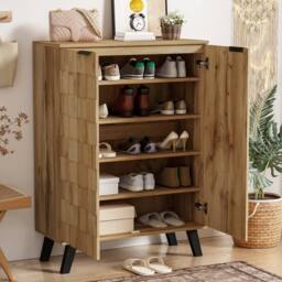 ModernLuxe Shoe storage cabinet with 5 compartments & adjustable shelves in Natural - thumbnail 9