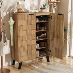 ModernLuxe Shoe storage cabinet with 5 compartments & adjustable shelves in Natural - thumbnail 4