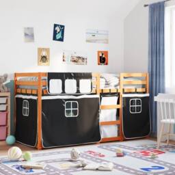 Berkfield Home Bunk Bed without Mattress White&Black 90x190 cm Single Solid Wood Pine in Black - thumbnail 1