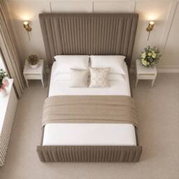 "Bed Choices Aspire Upholstered Bed Frame with 70"" Headboard & mattress in Taupe - Size: King" - thumbnail 3