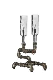 Orsina Dual Industrial Bottles Table Lamp, Smoked Glass Table Lamp With Industrial Pipe Base, Ideal For Home Lighting in Silver