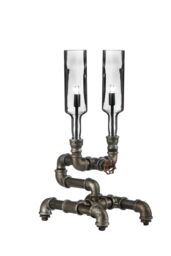 Orsina Dual Industrial Bottles Table Lamp, Smoked Glass Table Lamp With Industrial Pipe Base, Ideal For Home Lighting in Silver - thumbnail 2