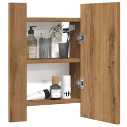 Berkfield Home LED Bathroom Mirror Cabinet Artisan Oak 40x12x45 cm Engineered Wood in Brown - Size: 40 x 12 x 45 cm - thumbnail 5