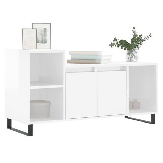 Berkfield Home TV Cabinet High Gloss White 100x35x55 cm Engineered Wood - Size: 100 x 35 x 55 cm - image 1