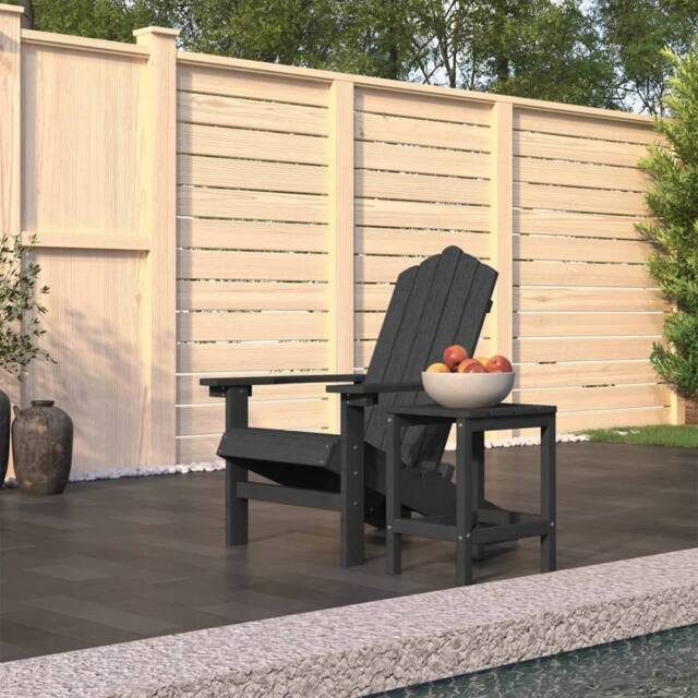 Berkfield Home Garden Adirondack Chair with Table HDPE Anthracite in Black - image 1