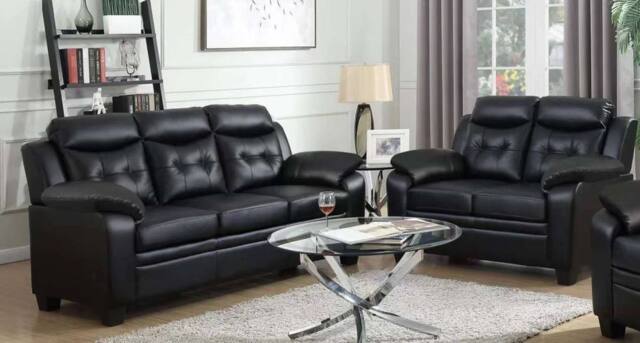 SquareBoxx Jupiter 3 + 2 Sofa Set Tufted Black Button - image 1