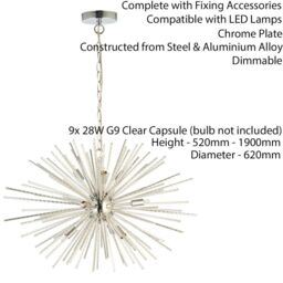 Loops Multi Light Ceiling Pendant 9 Bulb Chrome Feature Chandelier Vintage Metal Lamp - thumbnail 2