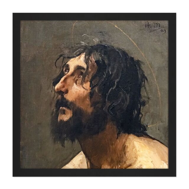 "Artery8 Wall Art Print Martin Henri Self Portrait As John Baptist Painting Square Framed Picture 16X16 Inch in Black - Size: W16"" x H16""" - image 1