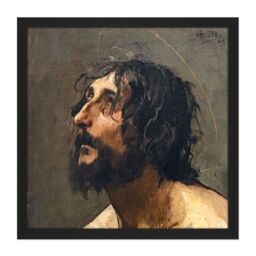 "Artery8 Wall Art Print Martin Henri Self Portrait As John Baptist Painting Square Framed Picture 16X16 Inch in Black - Size: W16"" x H16""" - thumbnail 1