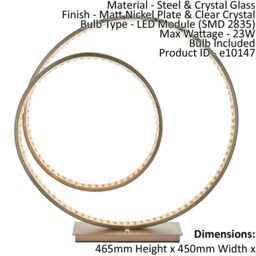 Loops Table Lamp Matt Nickel Plate & Clear Crystal 23W LED module Bulb Included in Metallics - thumbnail 2
