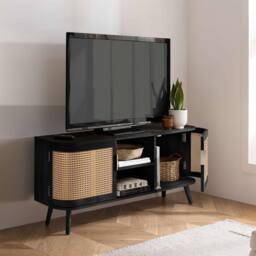 Birlea Rattan TV Entertainment Unit Curved Small Cabinet Sark in Black - thumbnail 2